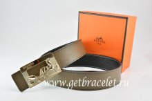 Hermes Reversible Belt Light Gray/Black Togo Calfskin With 18k Gold Coach H Buckle