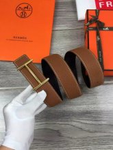 Hermes Reversible Belt Light Coffe Togo Calfskin With 18k Gold H Buckle