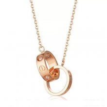 Cartier Love Necklace In 18K Pink Gold With Two Rings With 3 Diamonds