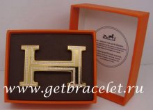 Hermes Reversible Belt 18k Gold Plated H Buckle with Double Full Diamonds