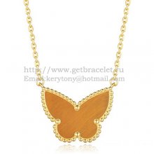 Van Cleef Arpels Lucky Alhambra Butterfly Pendant Yellow Gold With Tiger's Eye Mother Of Pearl