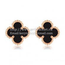 Van Cleef & Arpels Sweet Alhambra Earrings 9mm Pink Gold With Black Onyx Mother Of Pearl