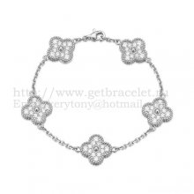 Van Cleef & Arpels Vintage Alhambra Bracelet 5 Motifs White Gold With Round Diamonds