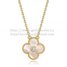 Van Cleef & Arpels Vintage Alhambra Pendant Yellow Gold With White Mother Of Pearl Round Diamonds