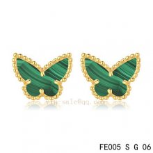 Fake Van Cleef & Arpels Butterflies Malachite Yellow Gold Earrings