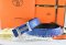 Hermes Reversible Belt Blue/Black Ostrich Stripe Leather With 18K Drawbench Silver H Buckle